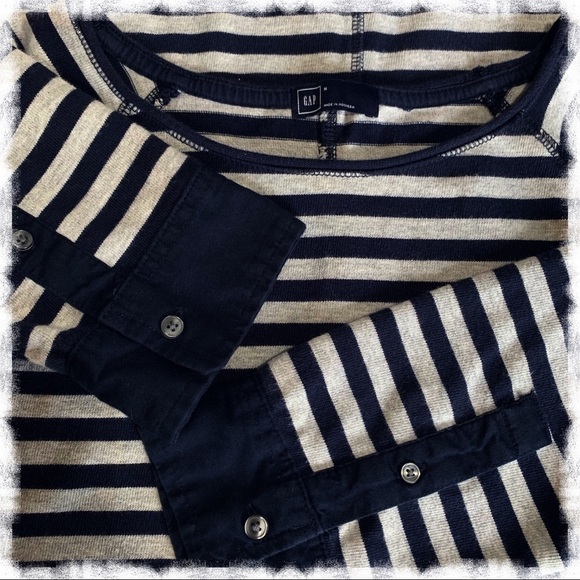 GAP 3/4 Sleeve Gray/Navy Striped Shift Dress - Picture 5 of 5